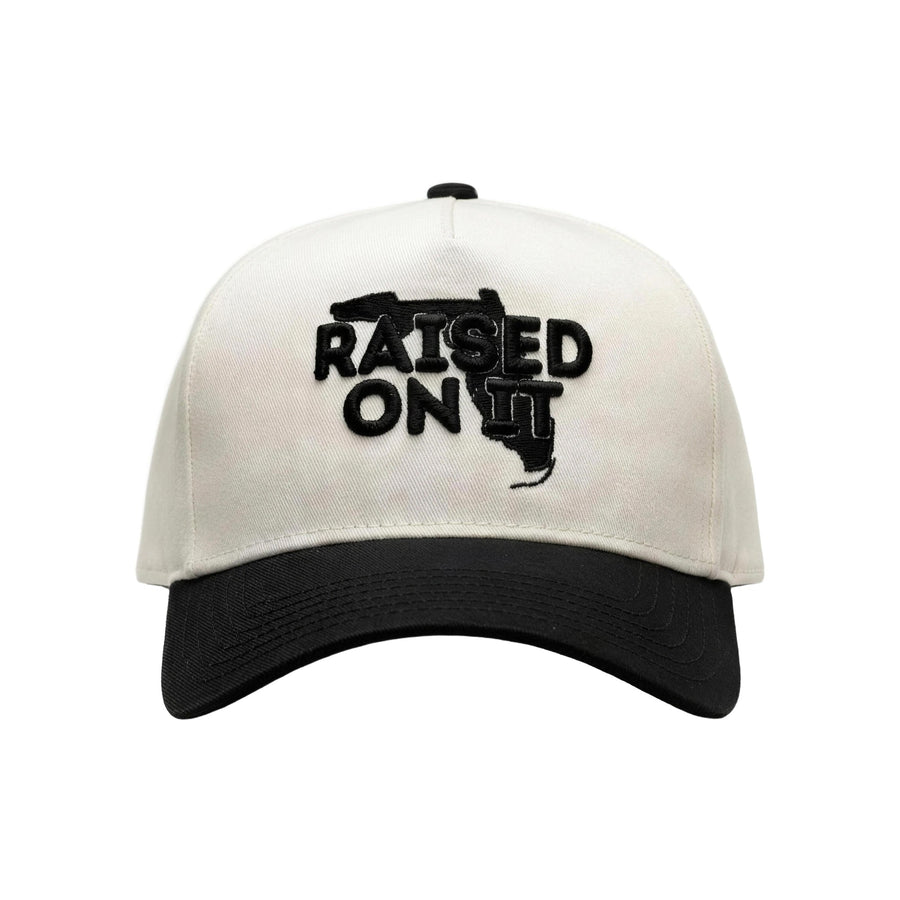 Raised On It | Florida Logo Embroidered Trucker — White/Black